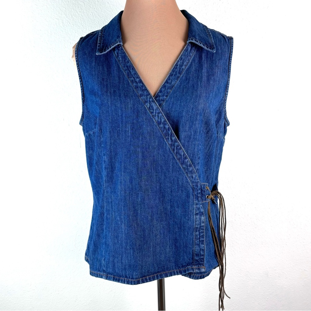 French Cuff brand chambray wrap top